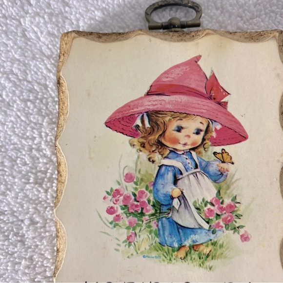 Vintage Paula Cutes Aarco Saxon Ltd Innocence Mini Wooden Plaques X2 - Picture 6 of 12